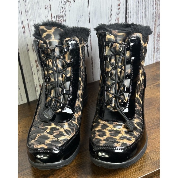 Khombu Molly Waterproof Side-Zip Winter Ankle Boots Women's 8.5 Black Leopard - Picture 2 of 12